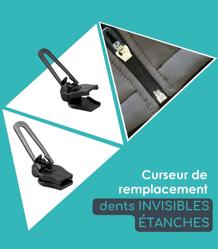 Curseur de réparation fermeture zip - dents invisibles étanches