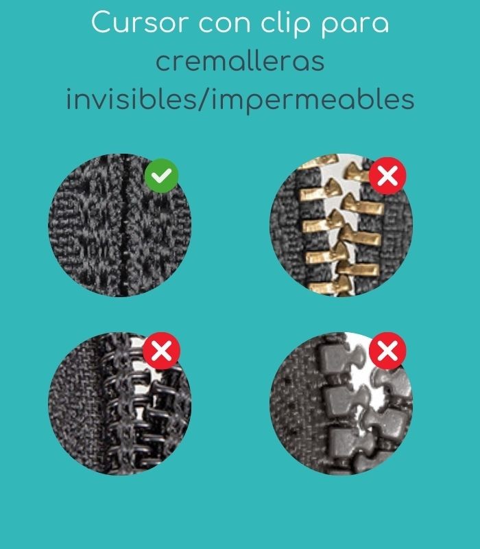 Cursor con clip para cremalleras invisibles/impermeables