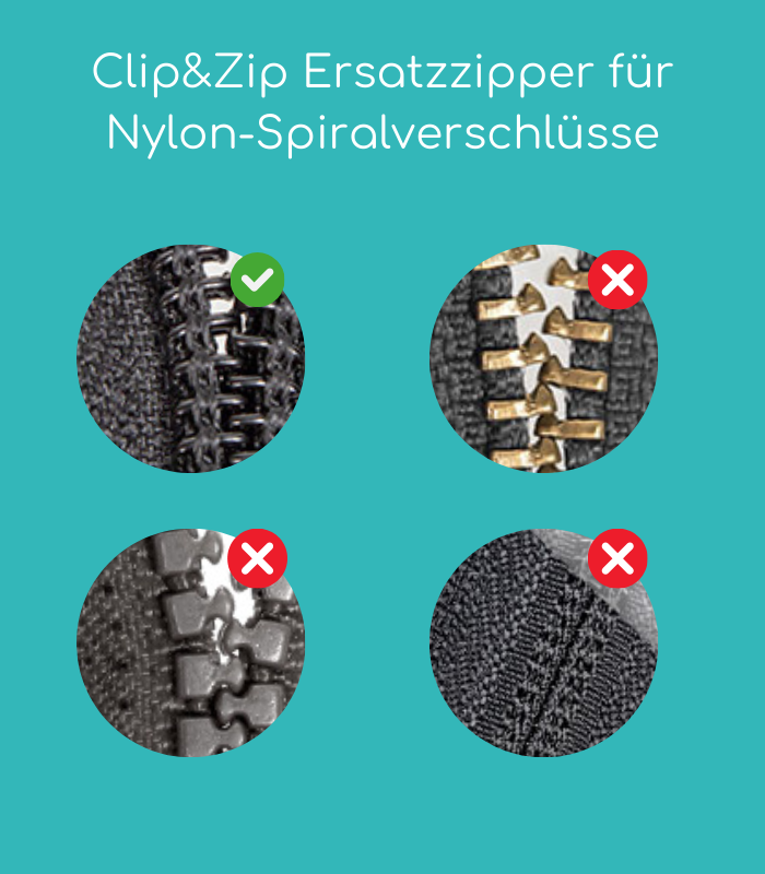 Clip&Zip Ersatzzipper für verdeckte wasserdichte Reißverschlüsse