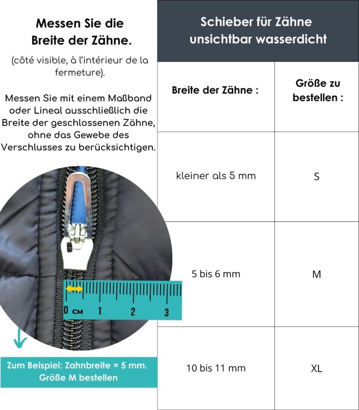 Clip&Zip Ersatzzipper für verdeckte wasserdichte Reißverschlüsse